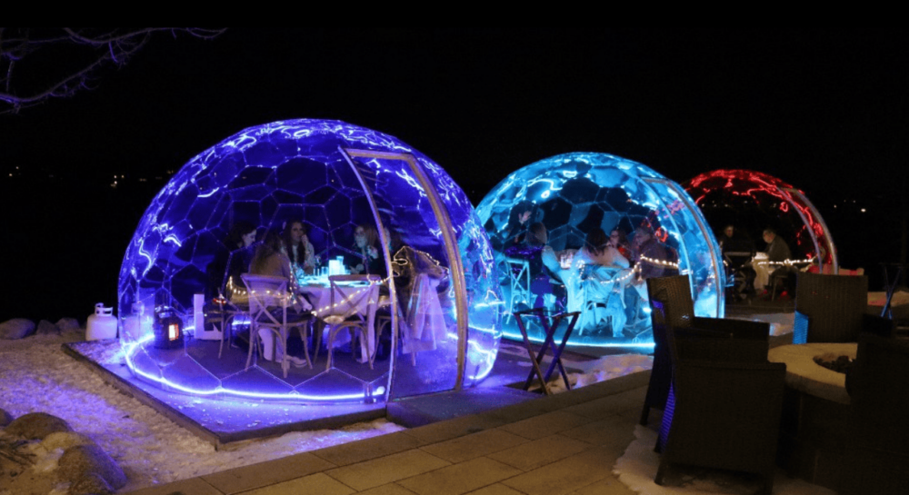 Pier 290 Lake Geneva Wisconsin winter dining ice globes