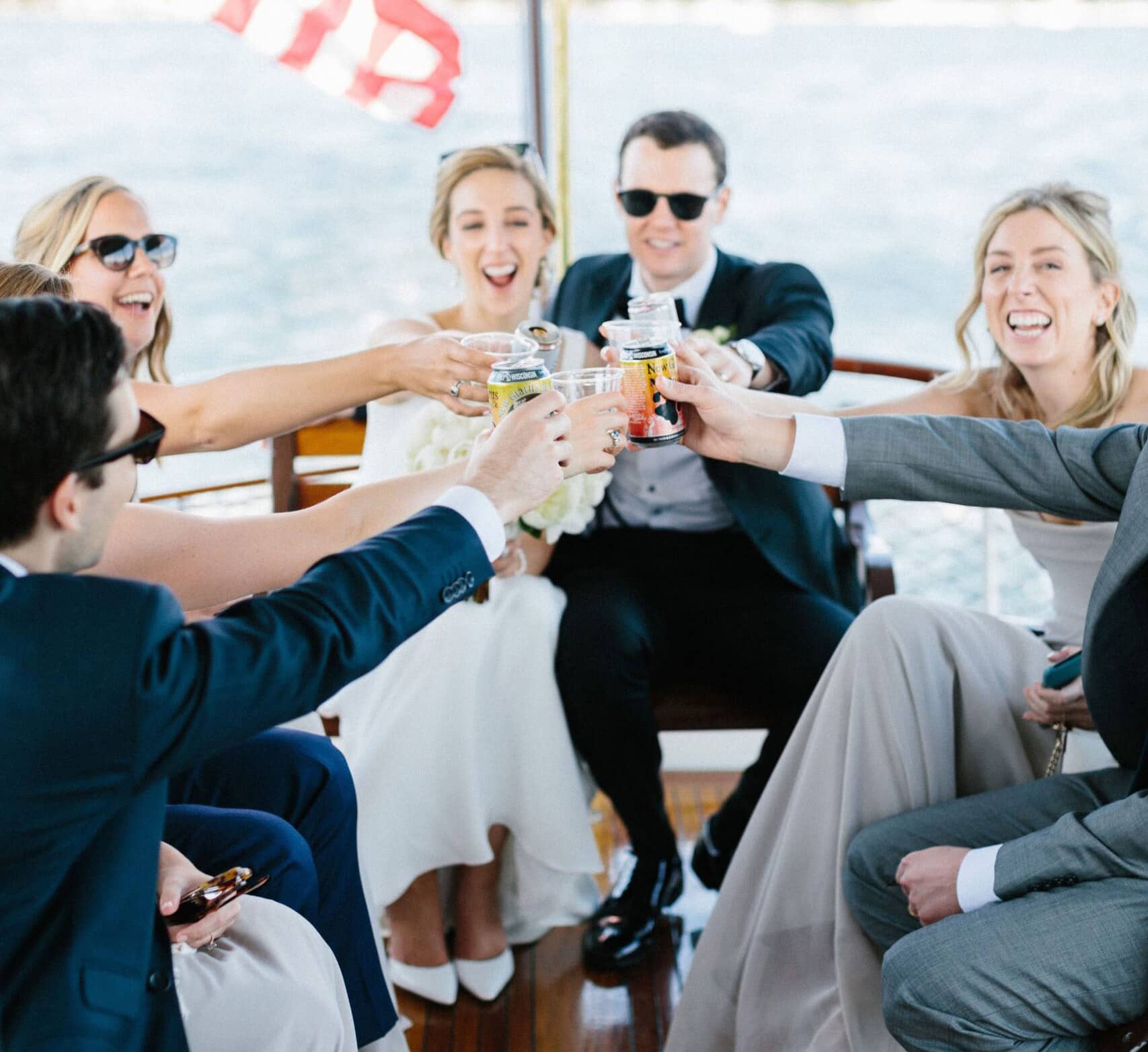 Wedding party cheering